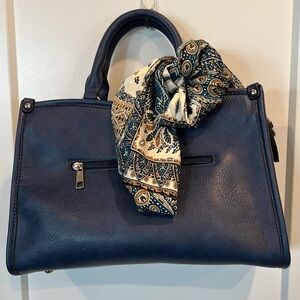 K. Carroll, Elegant Blue Handbag with Scarf